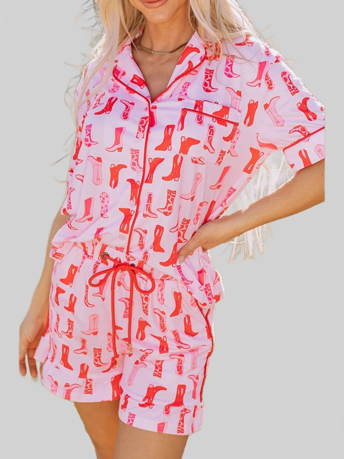 Cowgirl Boots Printed Shirt and Shorts Set nicholesgifts