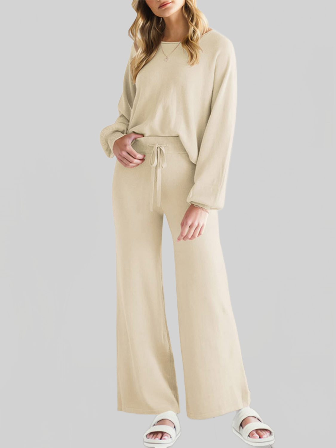 Long Sleeve Lounge Top and Drawstring Pants Set nicholesgifts