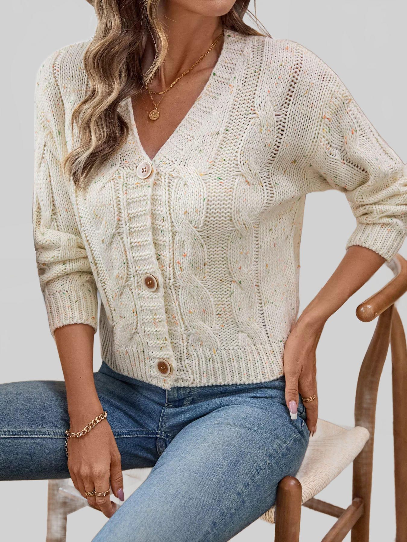 Cable Knit Button-Up Cardigan NicholesGifts