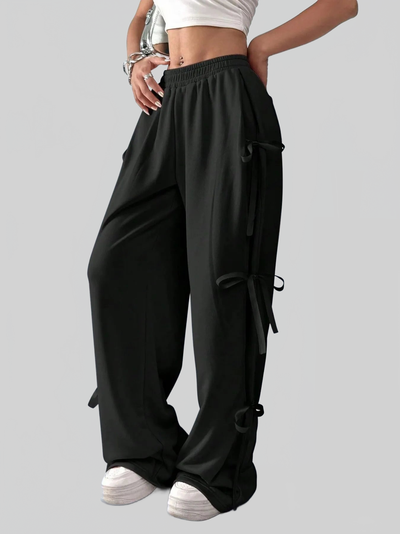 Women Cargo Wide Leg Pants with Side Tie Details nicholesgifts