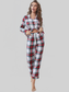 Plaid Button Front Top and Pants Lounge Set nicholesgifts