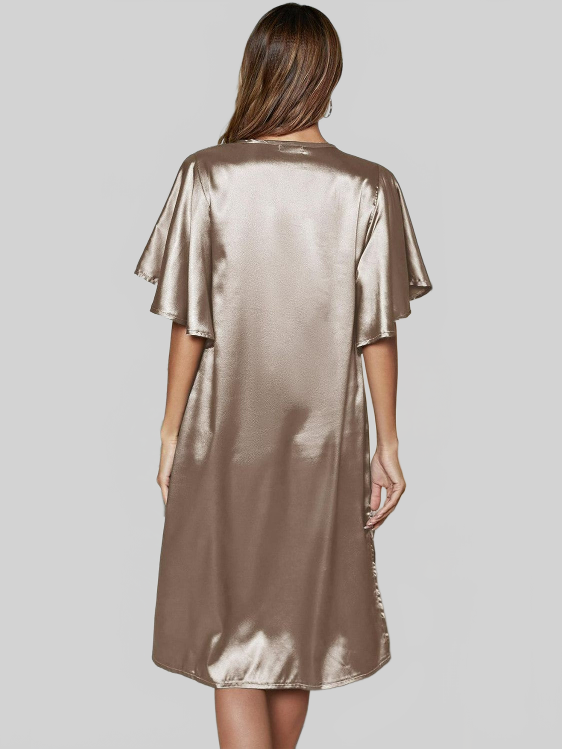 Satin Flutter Sleeve Side Slit V-Neck Night Dress nicholesgifts