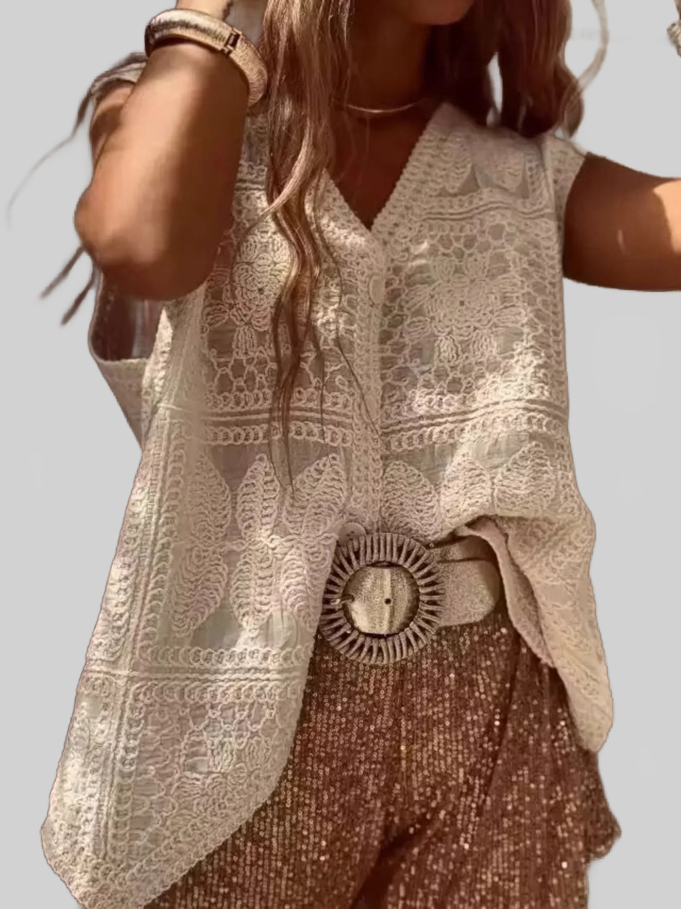Crochet Lace V-Neck Vest nicholesgifts