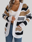 Women Striped Open Front Long Sleeve Cardigan nicholesgifts