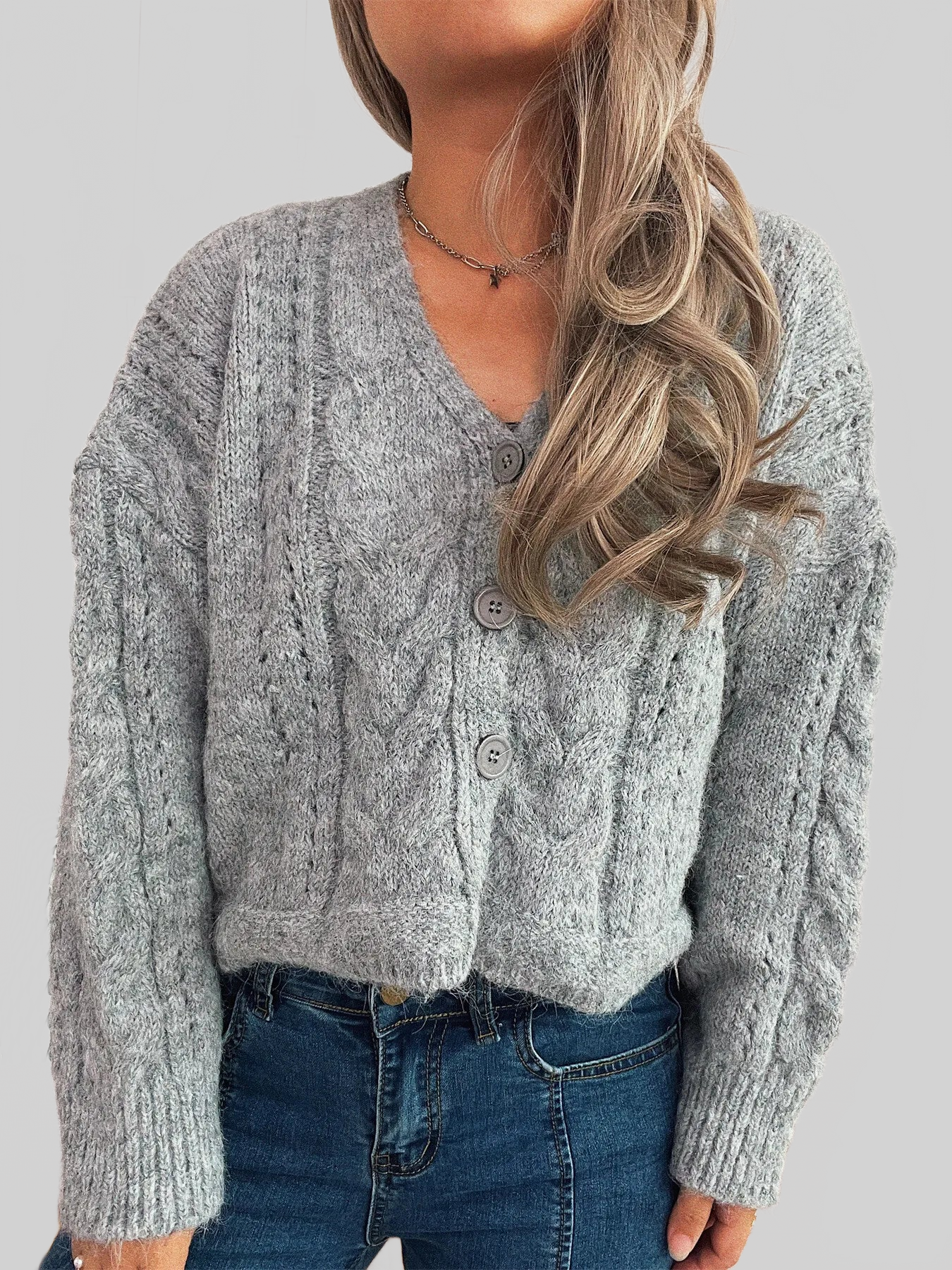 Cable Knit Button-Up Cardigan nicholesgifts