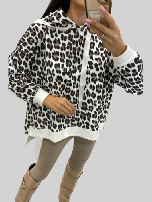 NicholesGifts Women Leopard Dropped Shoulder Hoodie NicholesGifts