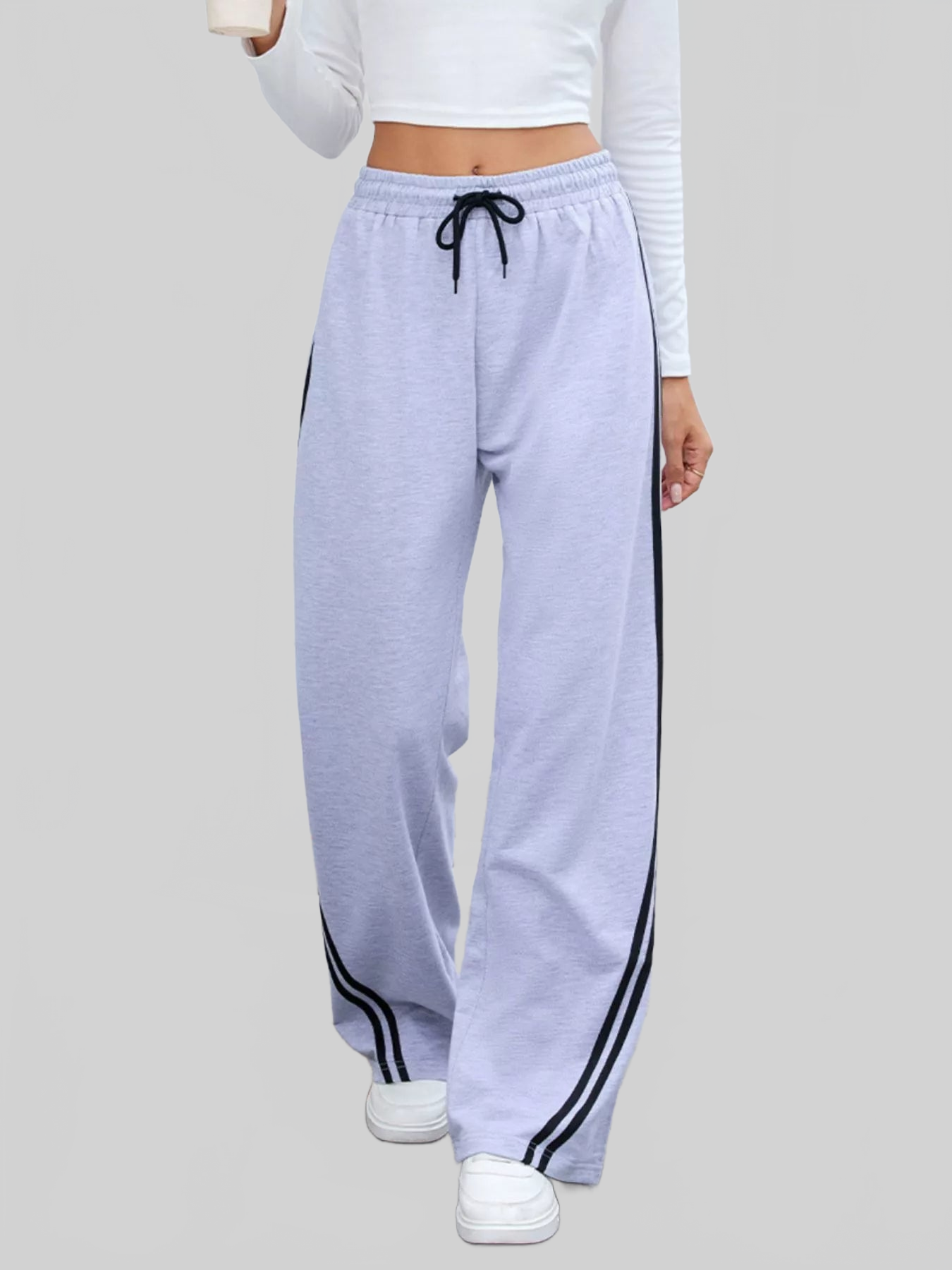 Women Side Striped Wide Leg Pants nicholesgifts