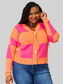 Women Angel Wings Woven Right Checkered V-Neck Dropped Shoulder Cardigan nicholesgifts