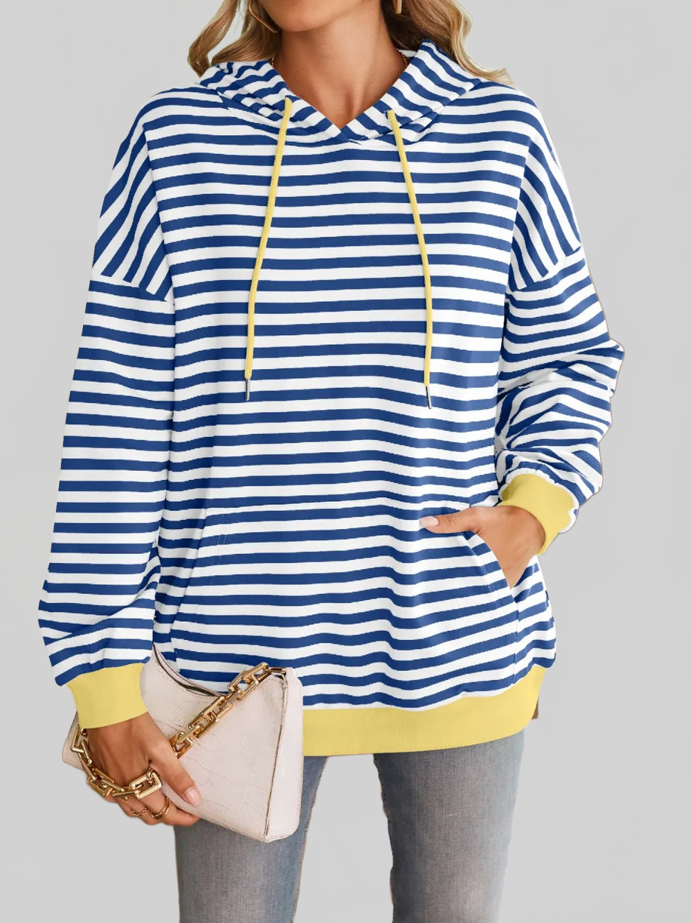 Lovelet Drawstring Striped Long Sleeve Hoodie NicholesGifts