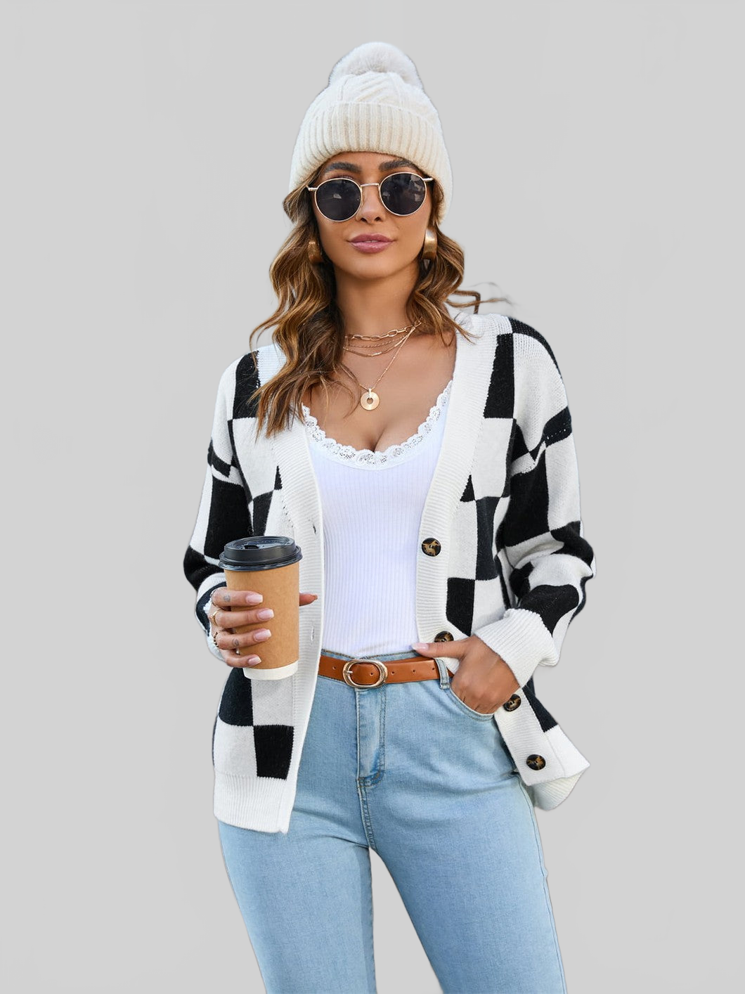 Women Angel Wings Button-Up V-Neck Dropped Shoulder Cardigan nicholesgifts