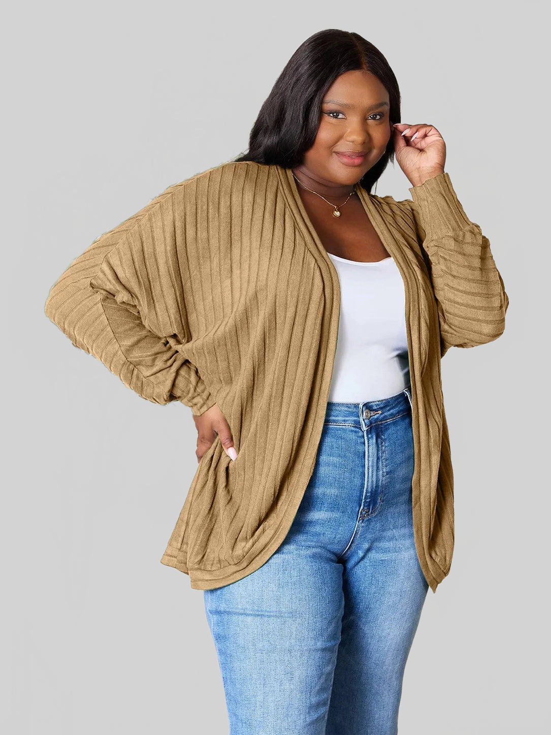 Women Basic Bae Full Size Ribbed Cocoon Cardigan nicholesgifts