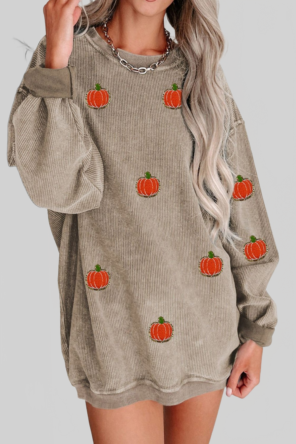 Pumpkin Round Neck Long Sleeve Sweatshirt nicholesgifts