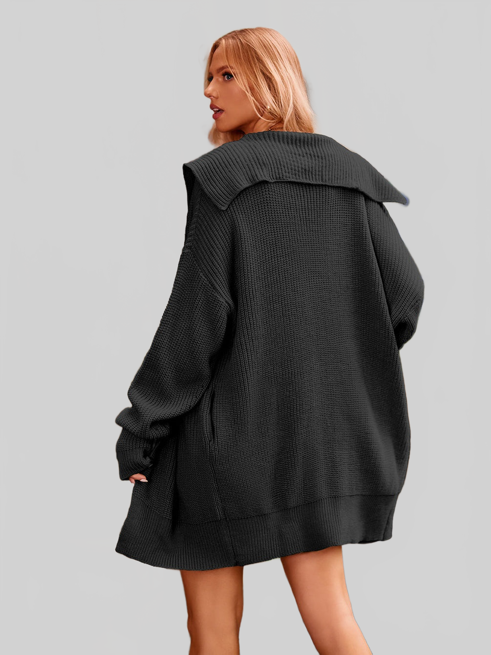 Women Collared Neck Button-Up Cardigan with Pockets nicholesgifts