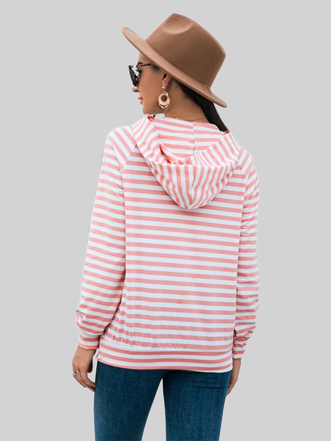 Women Horizontal Stripe Raglan Sleeve Hoodie nicholesgifts