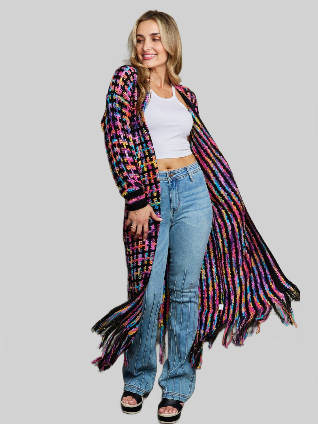 Women Open Front Fringe Hem Cardigan Sweater nicholesgifts