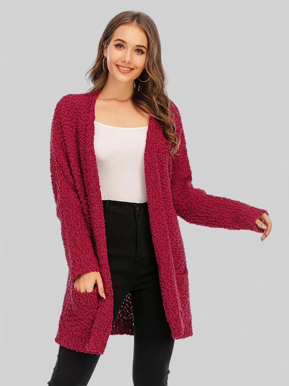 Angel Wings Pocketed Open Front Long Sleeve Cardigan nicholesgifts