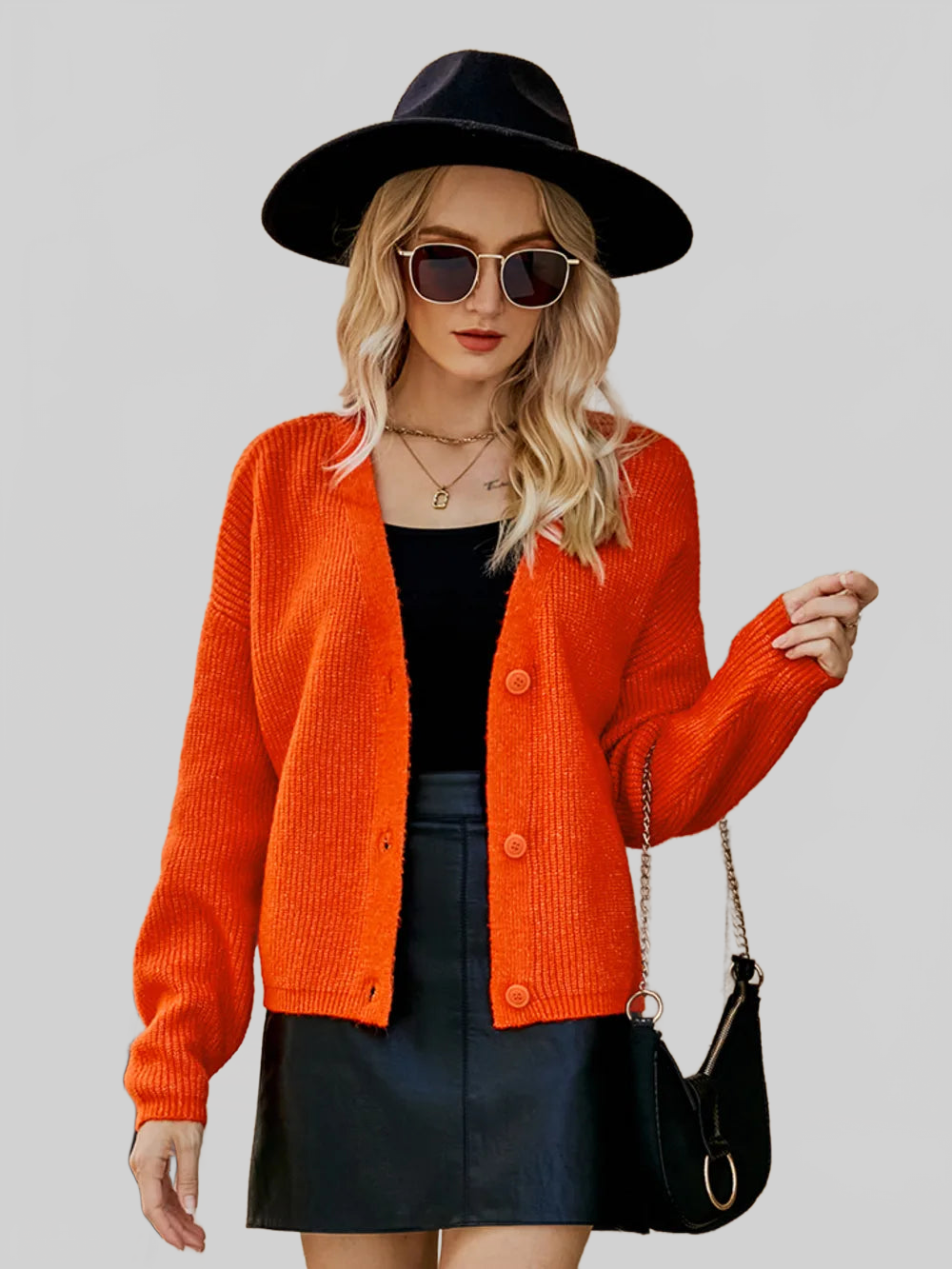 Women Dropped Shoulder Button Up Cardigan nicholesgifts