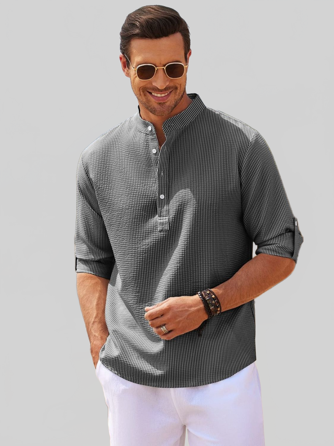 Men's Full Size Half Button Long Sleeve Shirt nicholesgifts