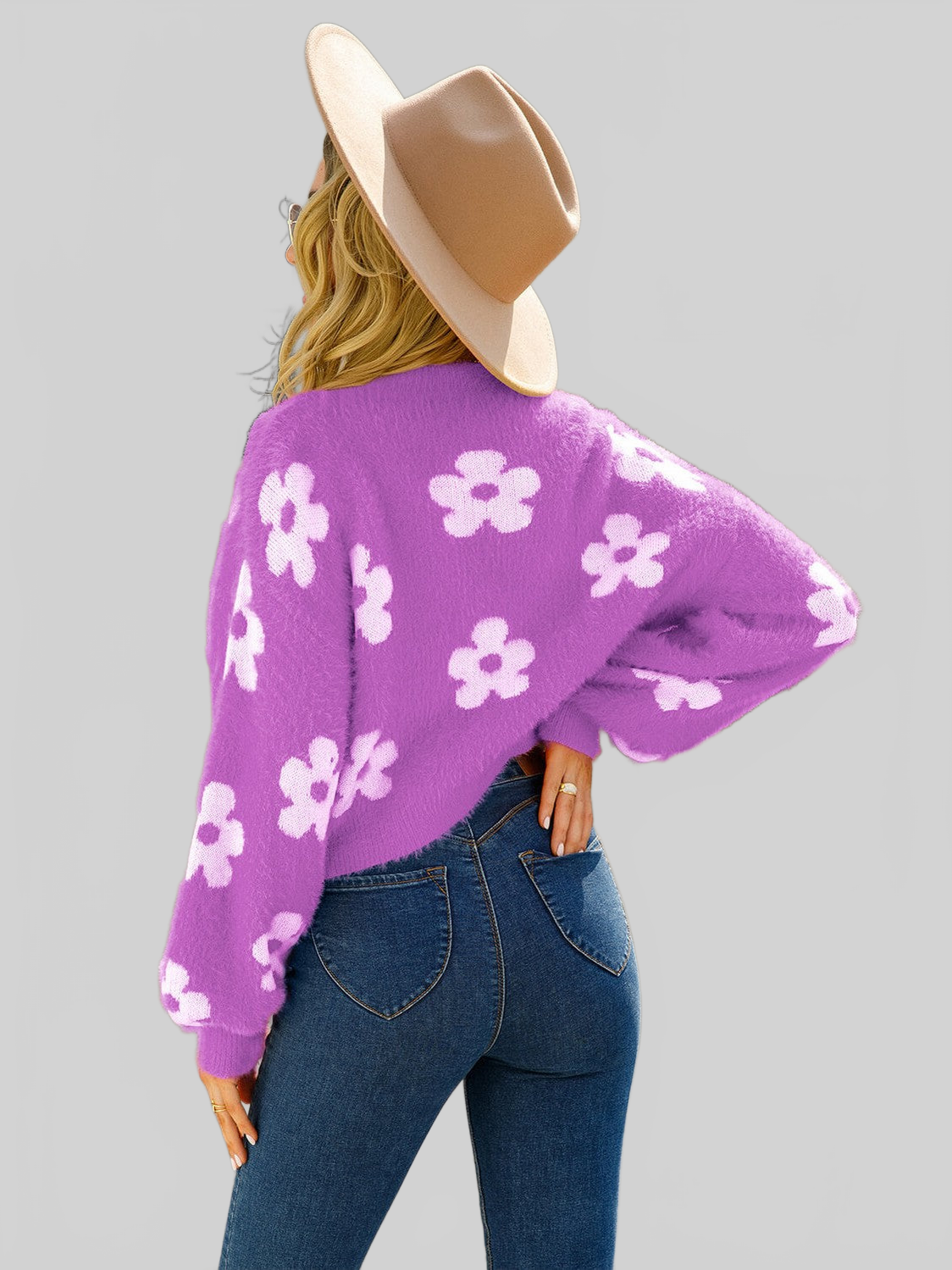 Angel Wings Floral Open Front Fuzzy Cardigan nicholesgifts