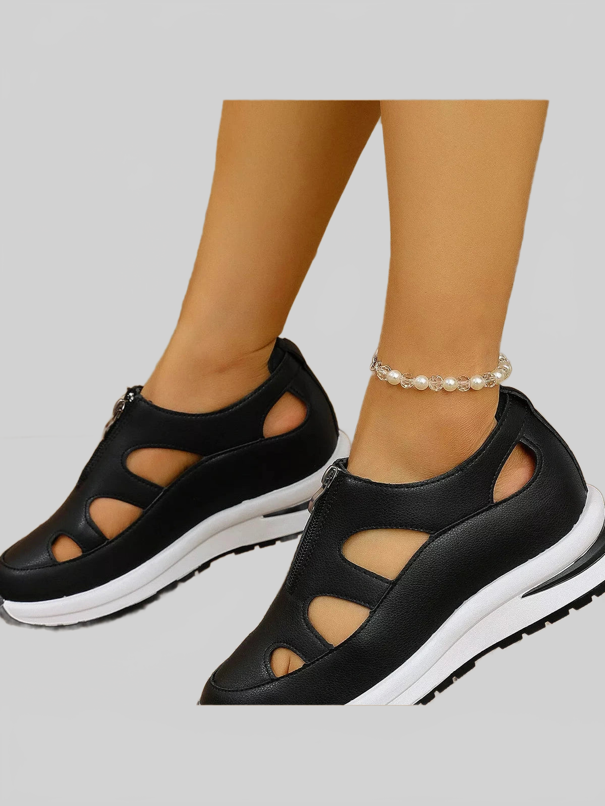 Cutout Zipper Wedge Sneakers Trendsi