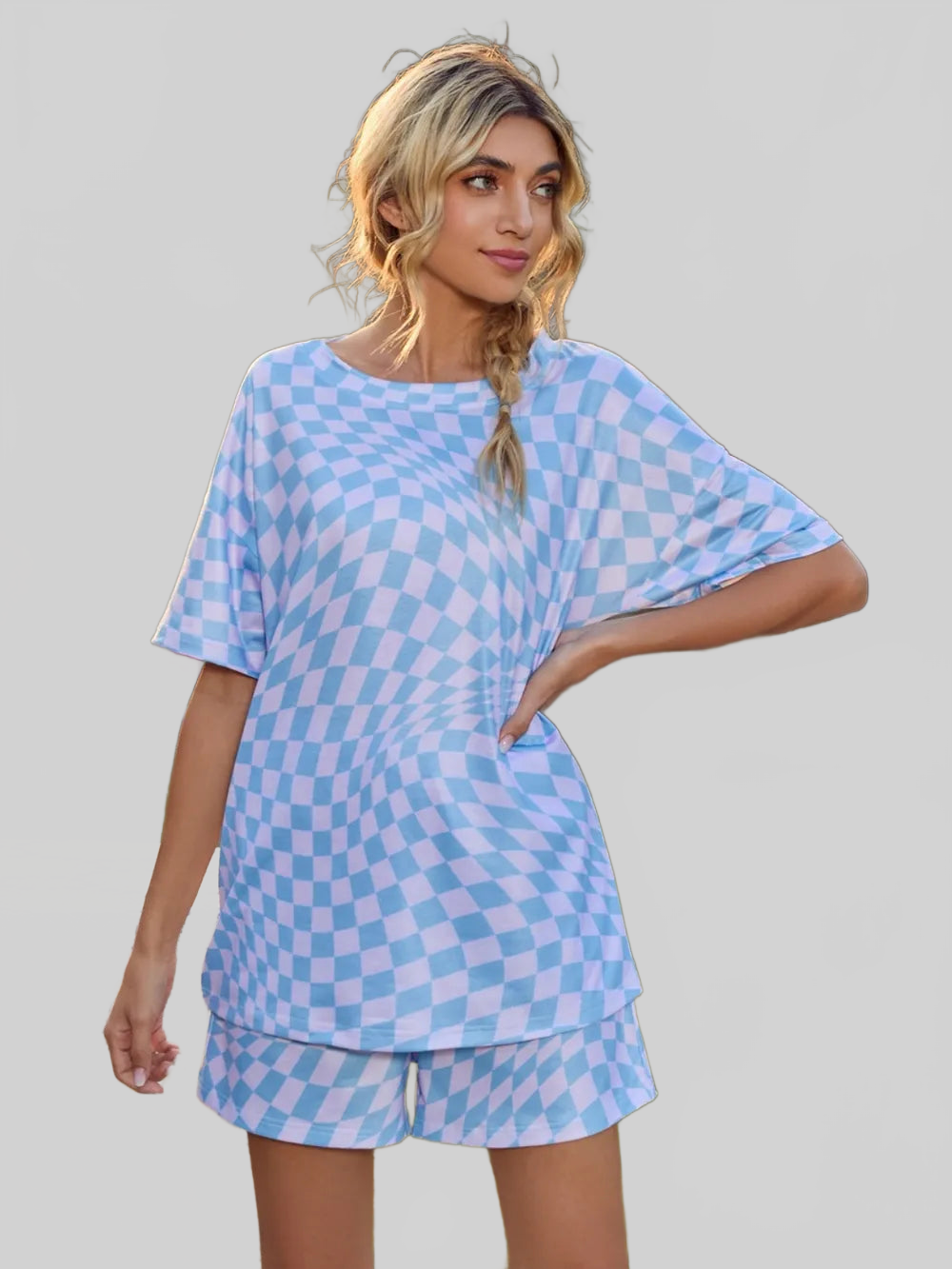 Plaid Round Neck Top and Shorts Lounge Set nicholesgifts