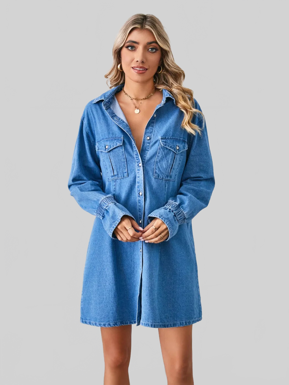 Pocketed Dropped Shoulder Mini Denim Dress nicholesgifts