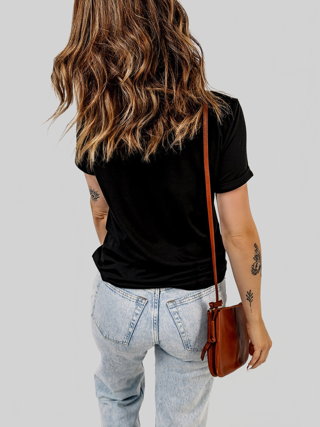 Women Bow & Boot Graphic Round Neck Short Sleeve T-Shirt nicholesgifts