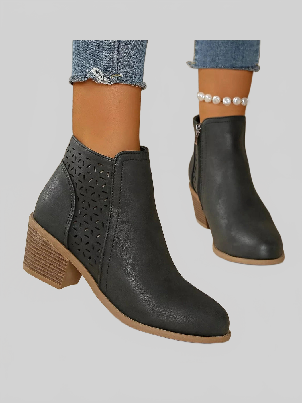 Point Toe Block Heels Boots nicholesgifts