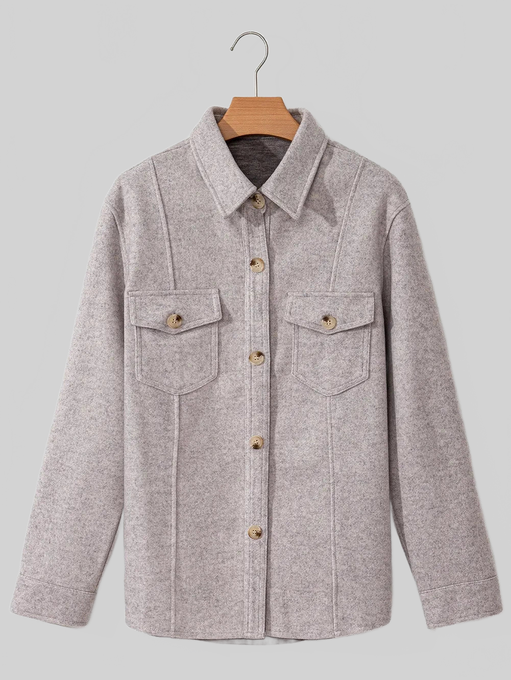 Button Up Collared Neck Long Sleeve Jacket NicholesGifts