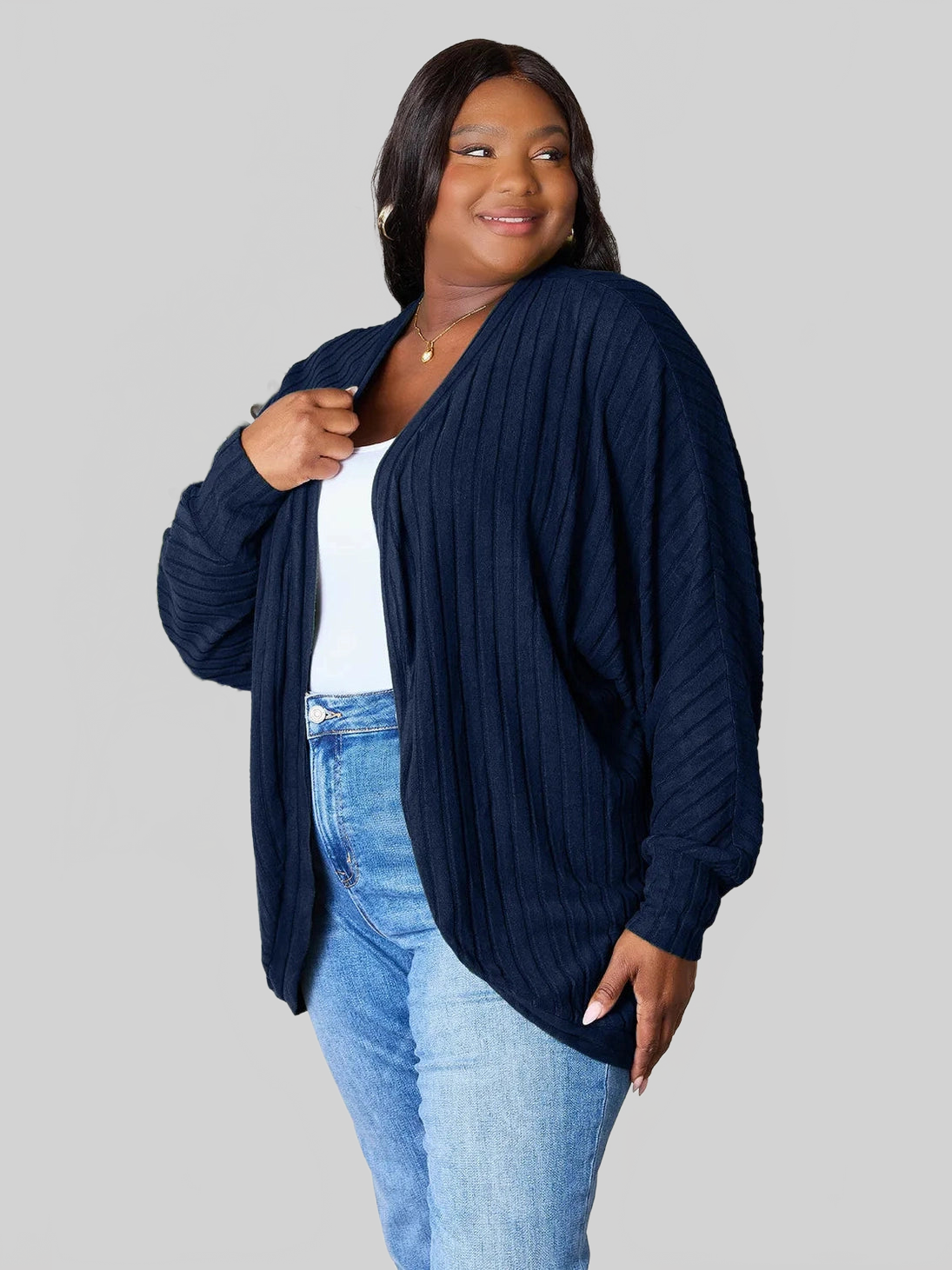 Women Basic Bae Full Size Ribbed Cocoon Cardigan nicholesgifts