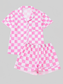 Checkered Print Button Up Top and Shorts Lounge Set nicholesgifts