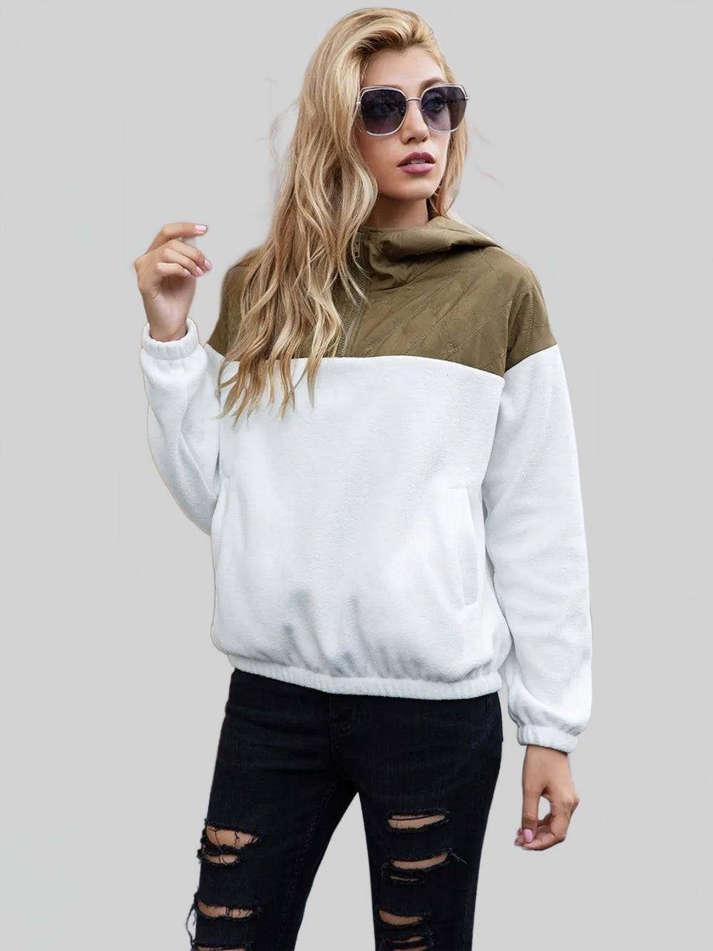 Ivy Lane Pocketed Color Block Quarter Zip Hoodie NicholesGifts