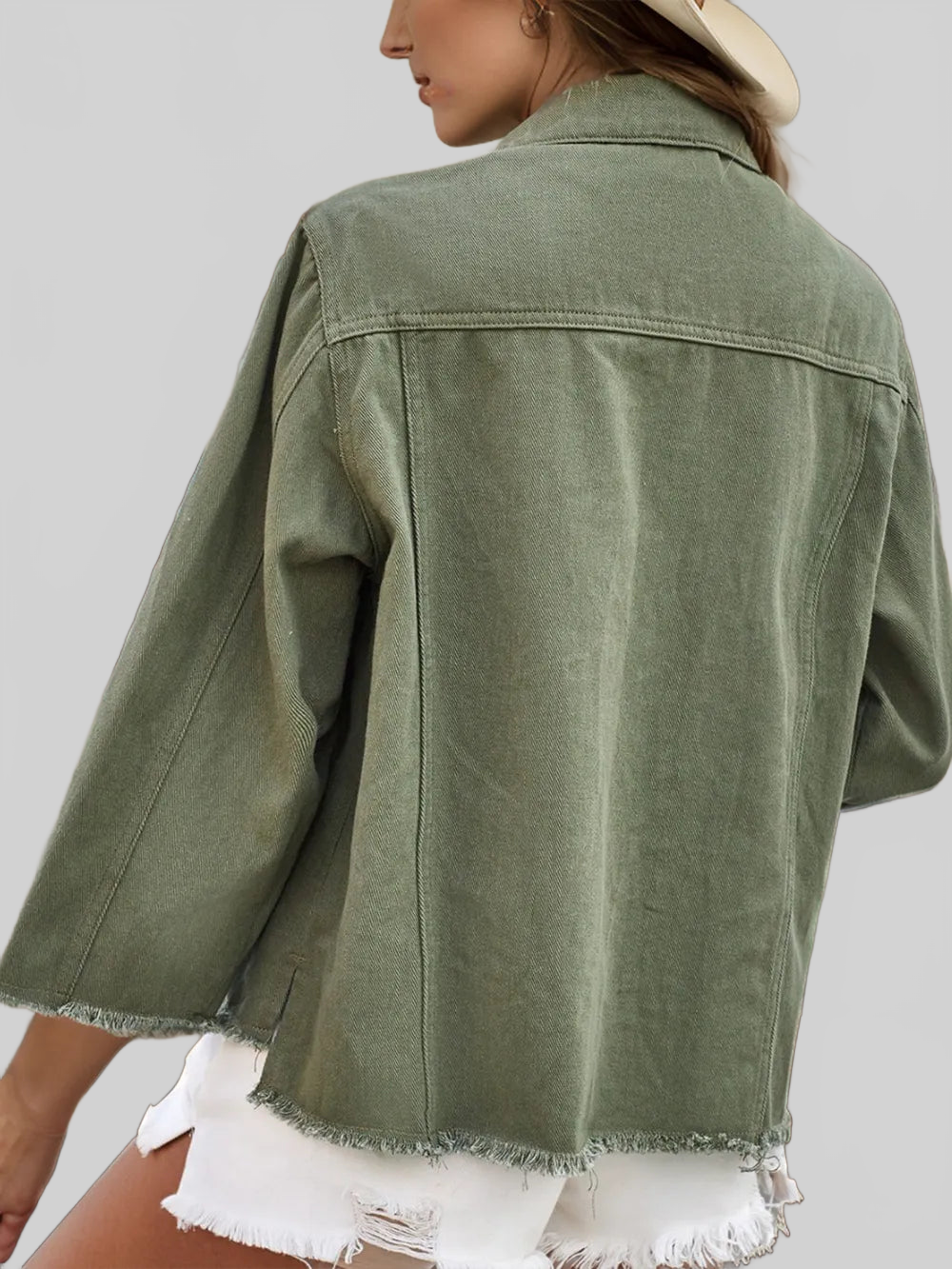 Raw Hem Button Up Denim Jacket nicholesgifts