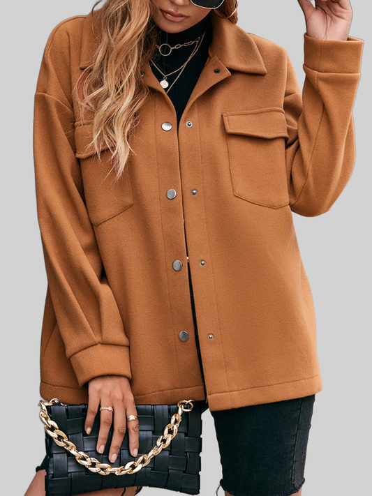 Ivy Lane Pocketed Snap Down Dropped Shoulder Jacket NicholesGifts