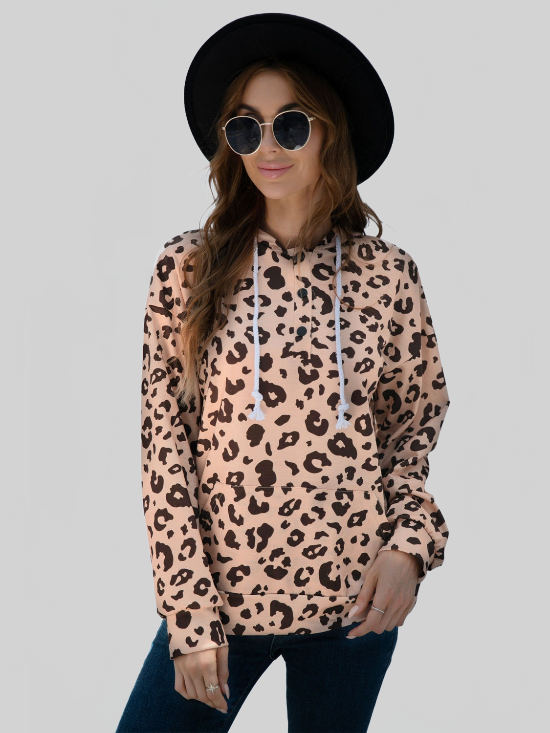 Women Full Size Printed Quarter-Snap Drop Shoulder Hoodie NicholesGifts