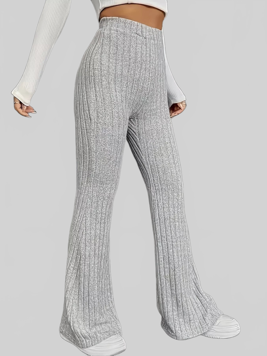 Women Plus Size Ribbed Knit High Waist Flare Pants nicholesgifts