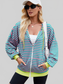 Women Drawstring Striped Zip Up Long Sleeve Hoodie nicholesgifts