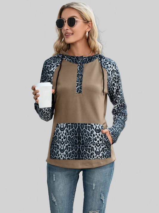 NicholesGifts Women Ivy Lane Leopard Raglan Sleeve Hoodie NicholesGifts