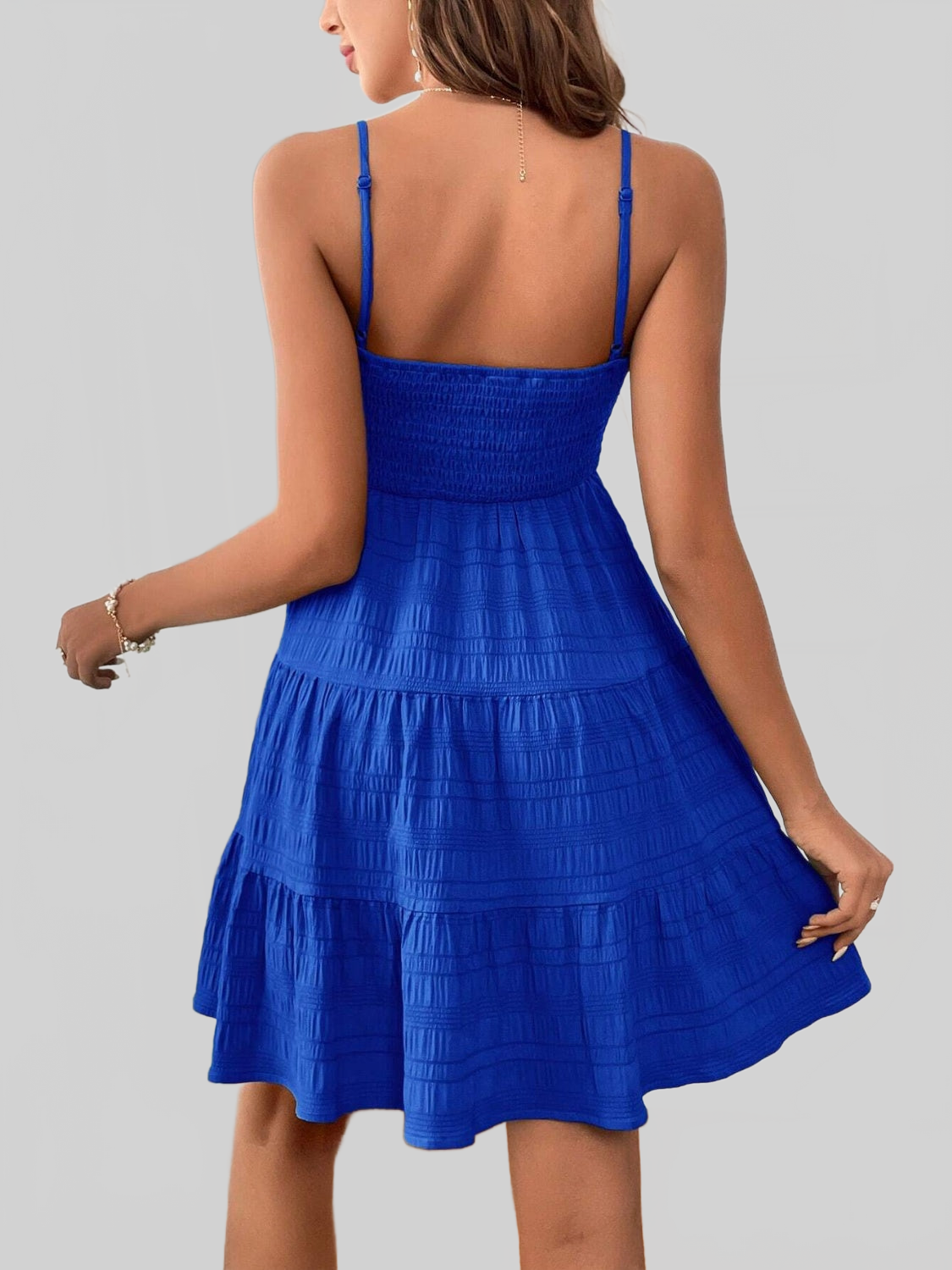 Women Smocked Tiered Sleeveless Mini Summer Dress nicholesgifts