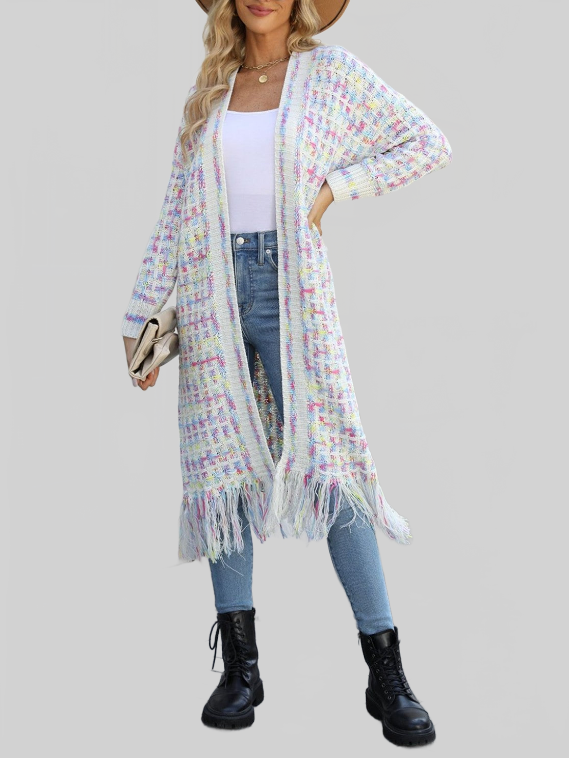 Women Open Front Fringe Hem Cardigan Sweater nicholesgifts
