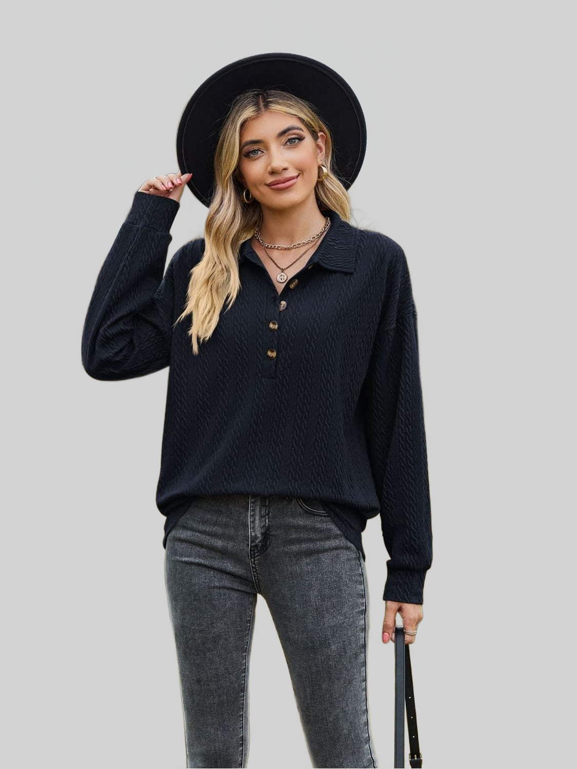 Women Collared Neck Long Sleeve Blouse NicholesGifts