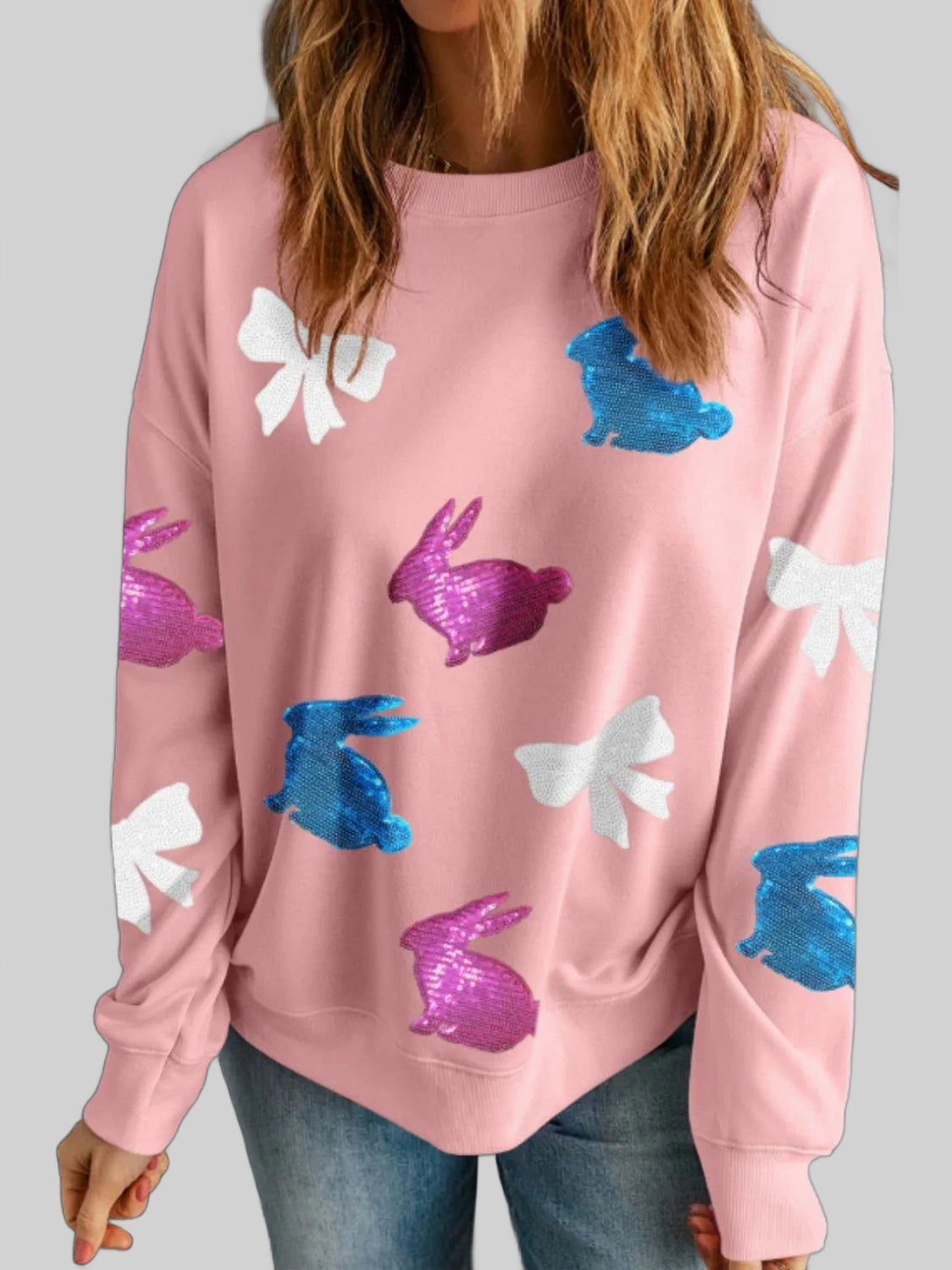 Easter Bunny Bow Knot Sequined Sweatshirt nicholesgifts