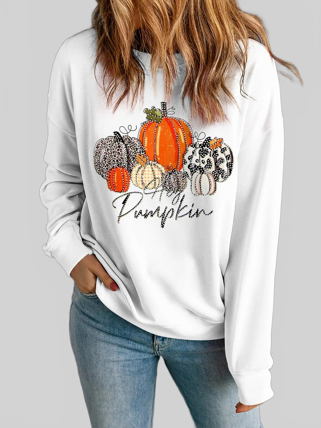 Pumpkin Graphic Round Neck Dropped Shoulder Sweatshirt nicholesgifts