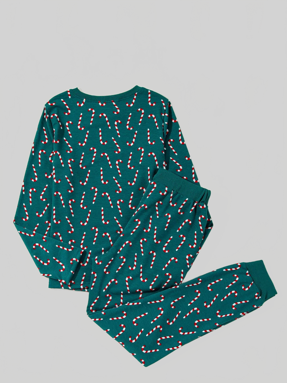 Candy Cane Print Round Neck Top and Pants Lounge Set nicholesgifts