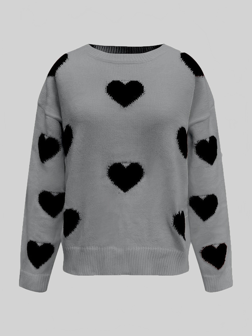 Women Valentine’s Day Heart Round Neck Long Sleeve Sweater NicholesGifts