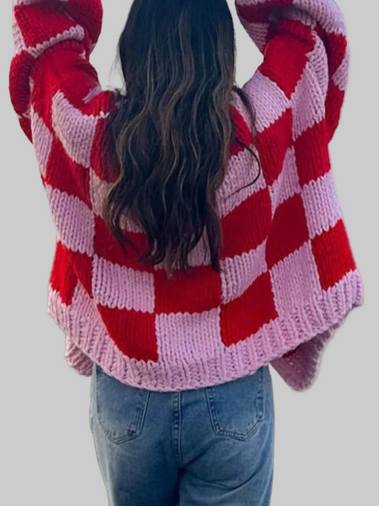 Checkered Open Front Long Sleeve Cardigan NicholesGifts