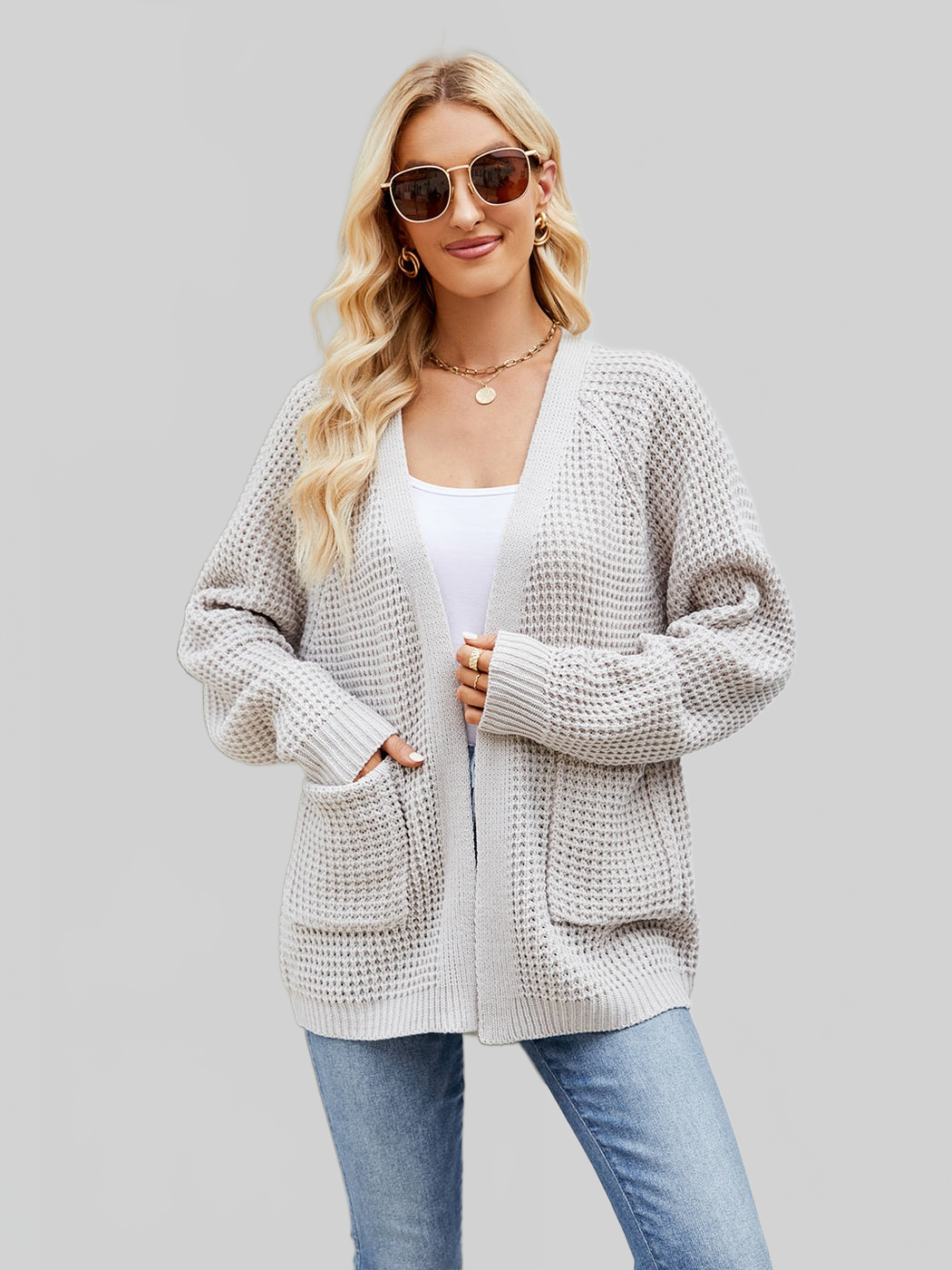 Women Open Front Long Sleeve Cardigan with Pockets nicholesgifts