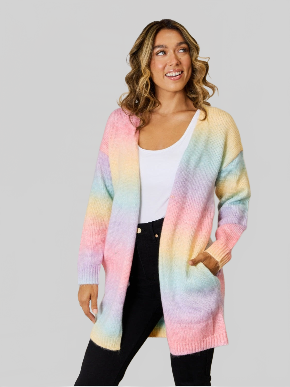 NicholesGifts Women Full Size Gradient Open Front Cardigan NicholesGifts