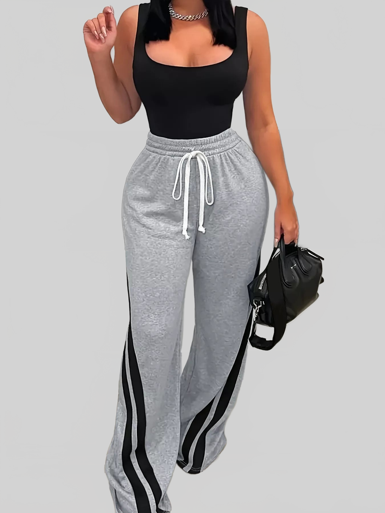 Plus Size Striped Contrast Wide Leg Pants NicholesGifts