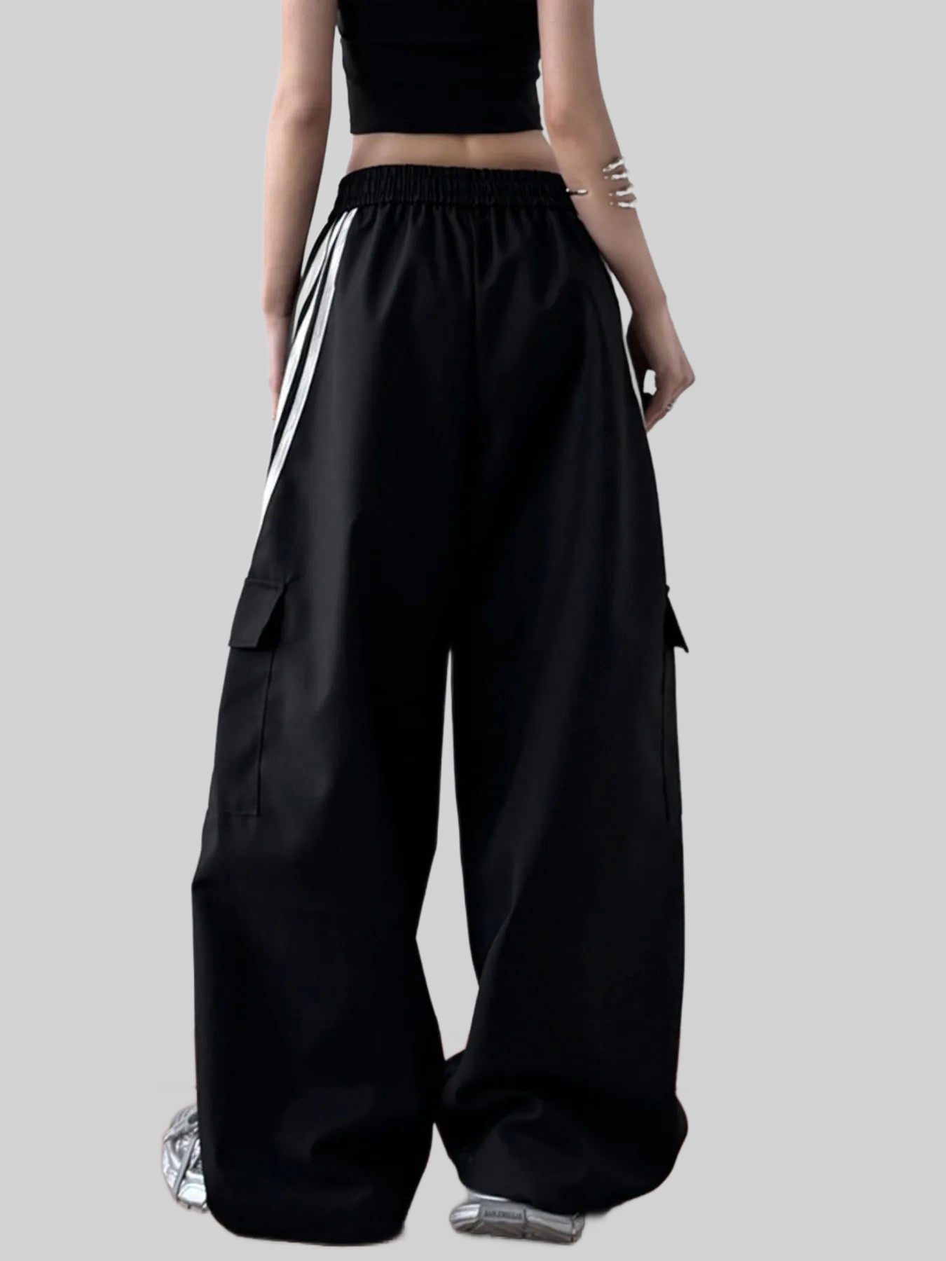 Women Striped Wide Leg Cargo Pants nicholesgifts